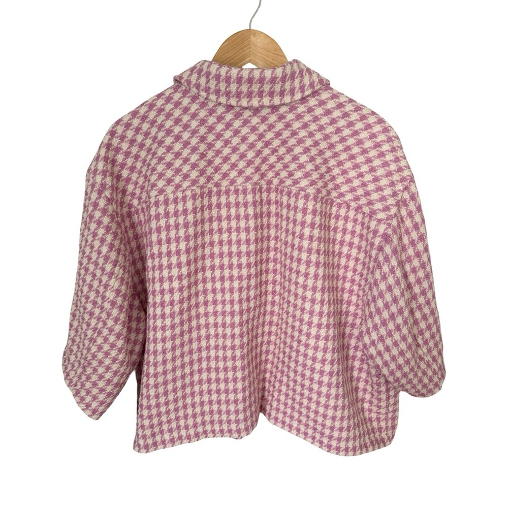 CeCe Pink Ivory Houndstooth Crystal Button Front Jacket NWT Size 1X - Picture 2 of 6